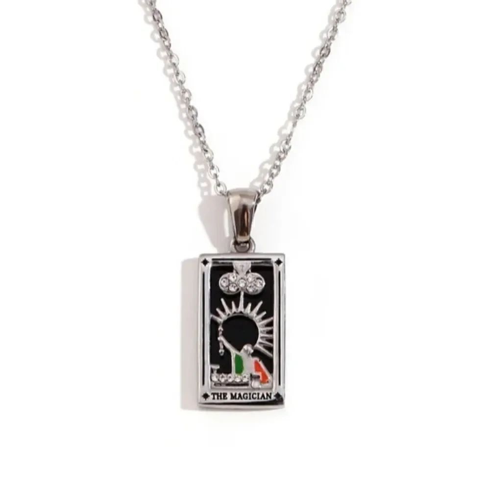 Magician Tarot Card Pendant Necklace Rectangle Stainless Steel